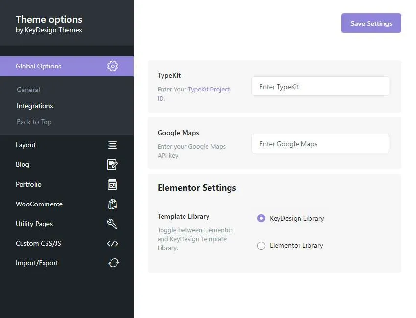Keydesign theme options